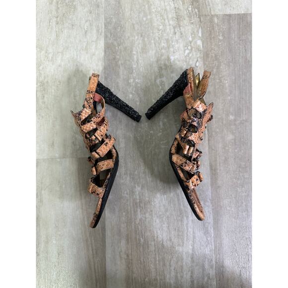 Bottega Veneta Snakeskin Strappy Heels Size 37 - Picture 5 of 12